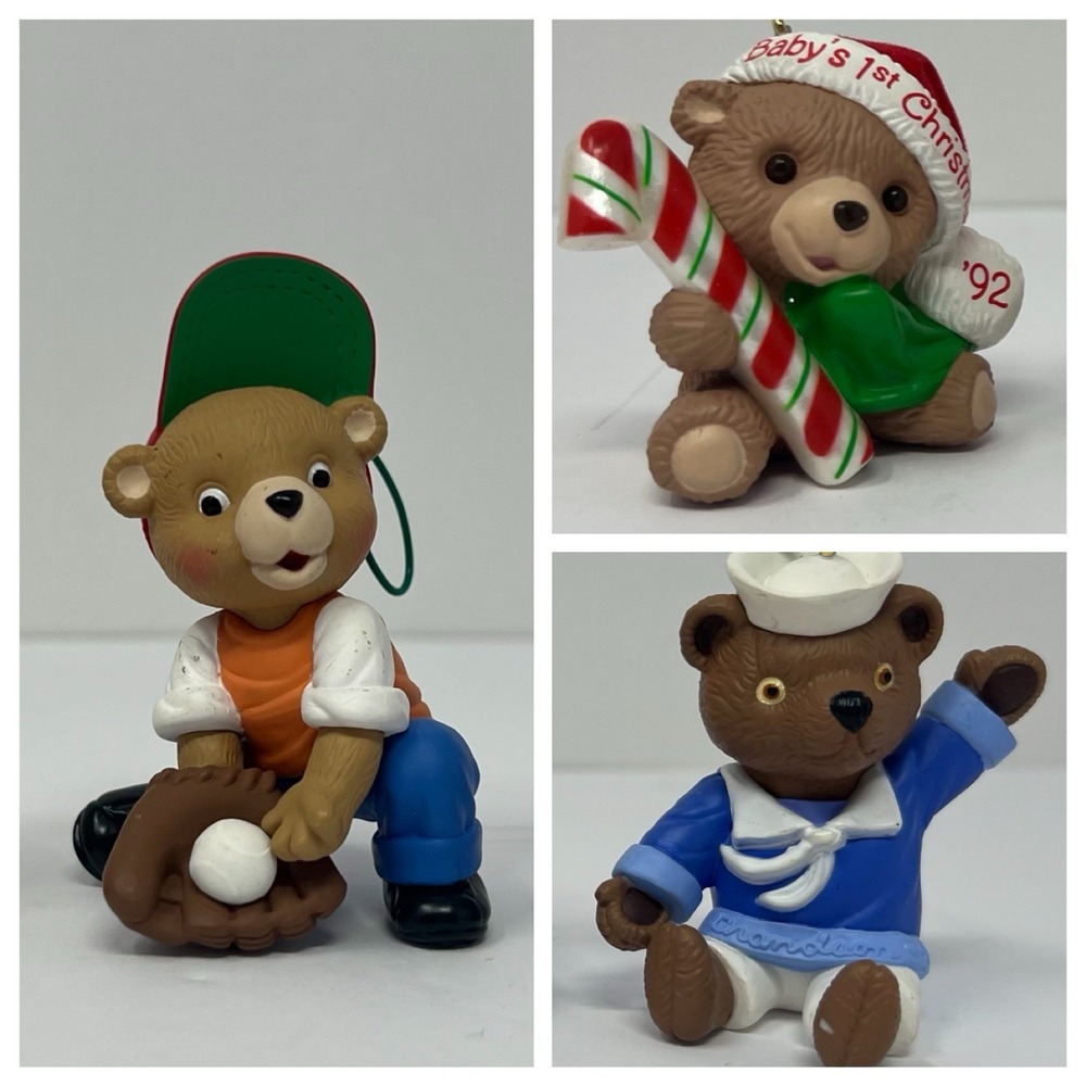 Hallmark‎ Christmas Bear Ornament Lot Surprise Catch Baby First Xmas & Sailor